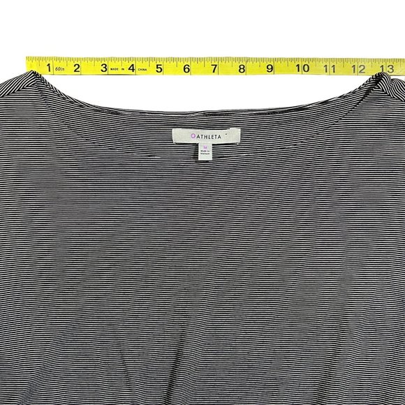 Athleta Westwood Dress Womens Size M Micro Striped Gray Black Ruched Blouson - Picture 6 of 9